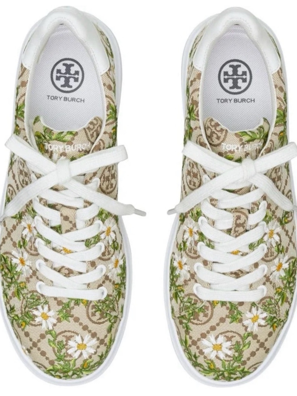 Tory Burch Howell T Monogram Daisy Floral Embroidered Canvas Women's Sneakers